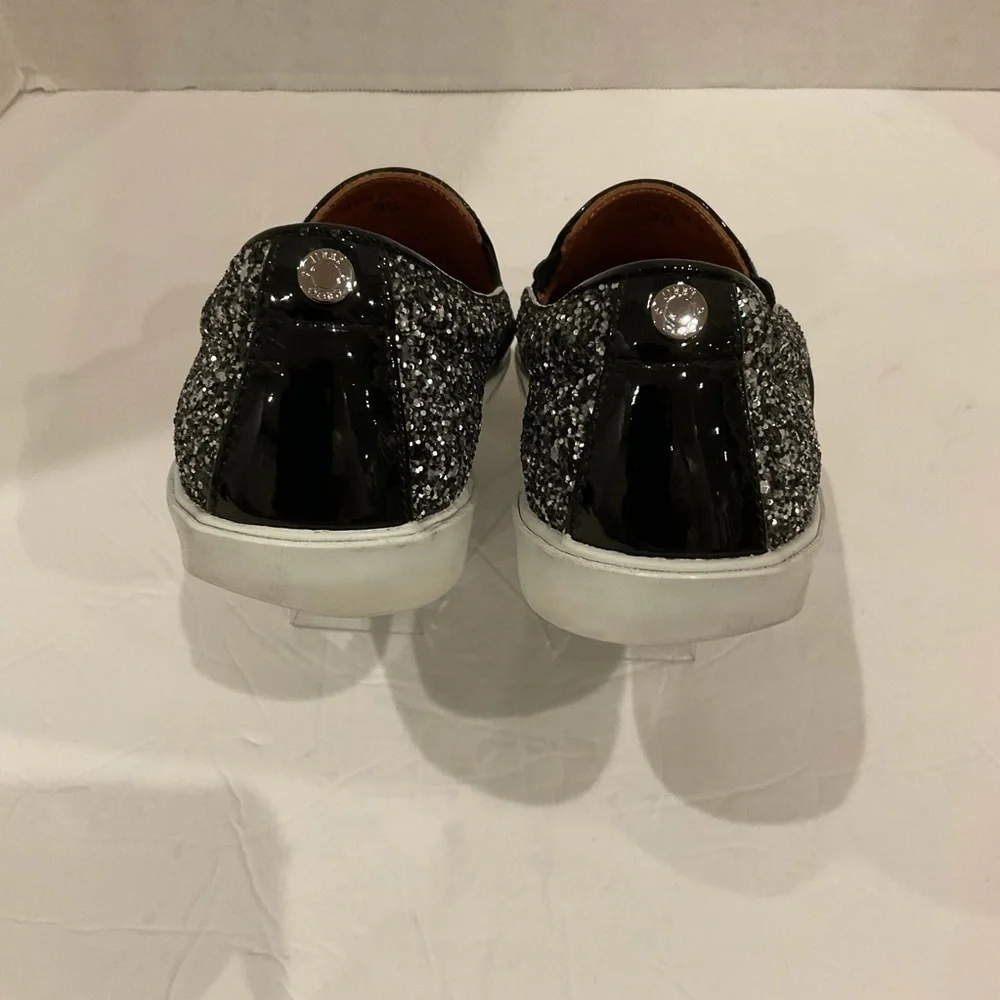 Jimmy Choo Demi Coarse Glitter Slip-Ons Sneakers Black and Silver - Picture 13 of 15